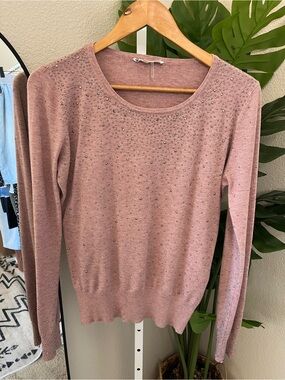 ✨ Dusty Rose Embellished Knit Wool Blend Sweater Size L